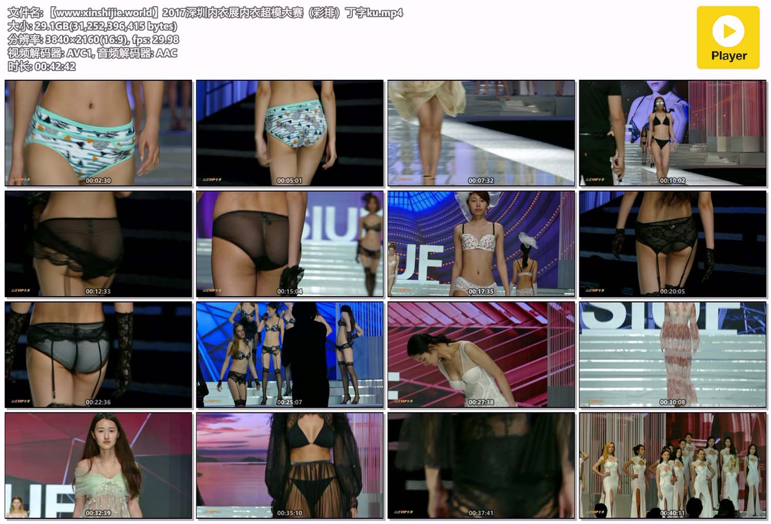 [4K画质]2017深圳内衣展内衣超模大赛（彩排）[1V/29.1G][百度网盘]